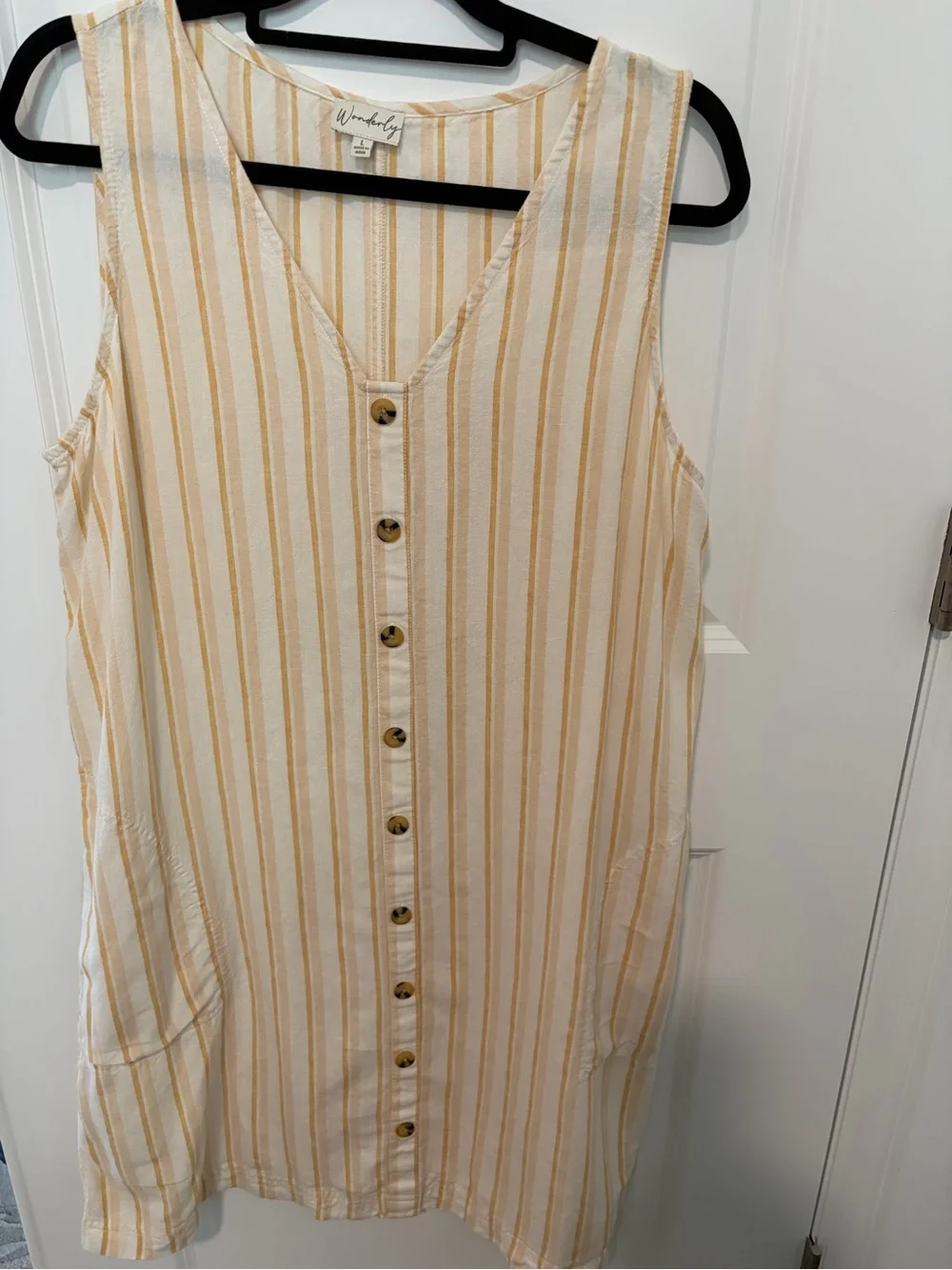 Wonderly Yellow & White Striped Button-Front Dress